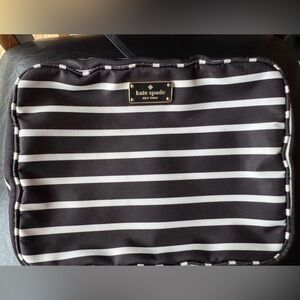 KATE SPADE New York Black & White Striped Cosmetic/Toiletries Bag